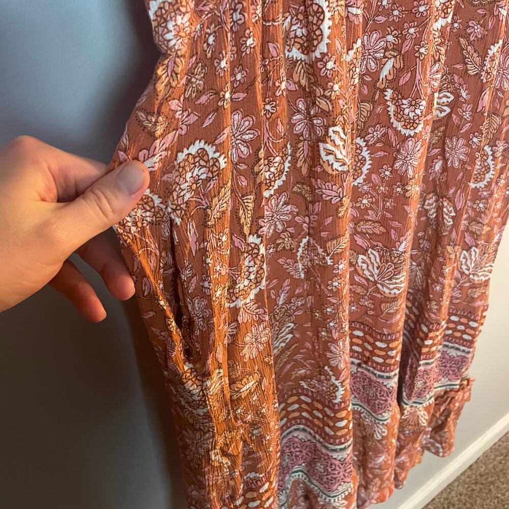 Knox Rose SZ Large Floral Ruffle Short Sleeve Full Length Orange Pink Dress EUC - Picture 9 of 12
